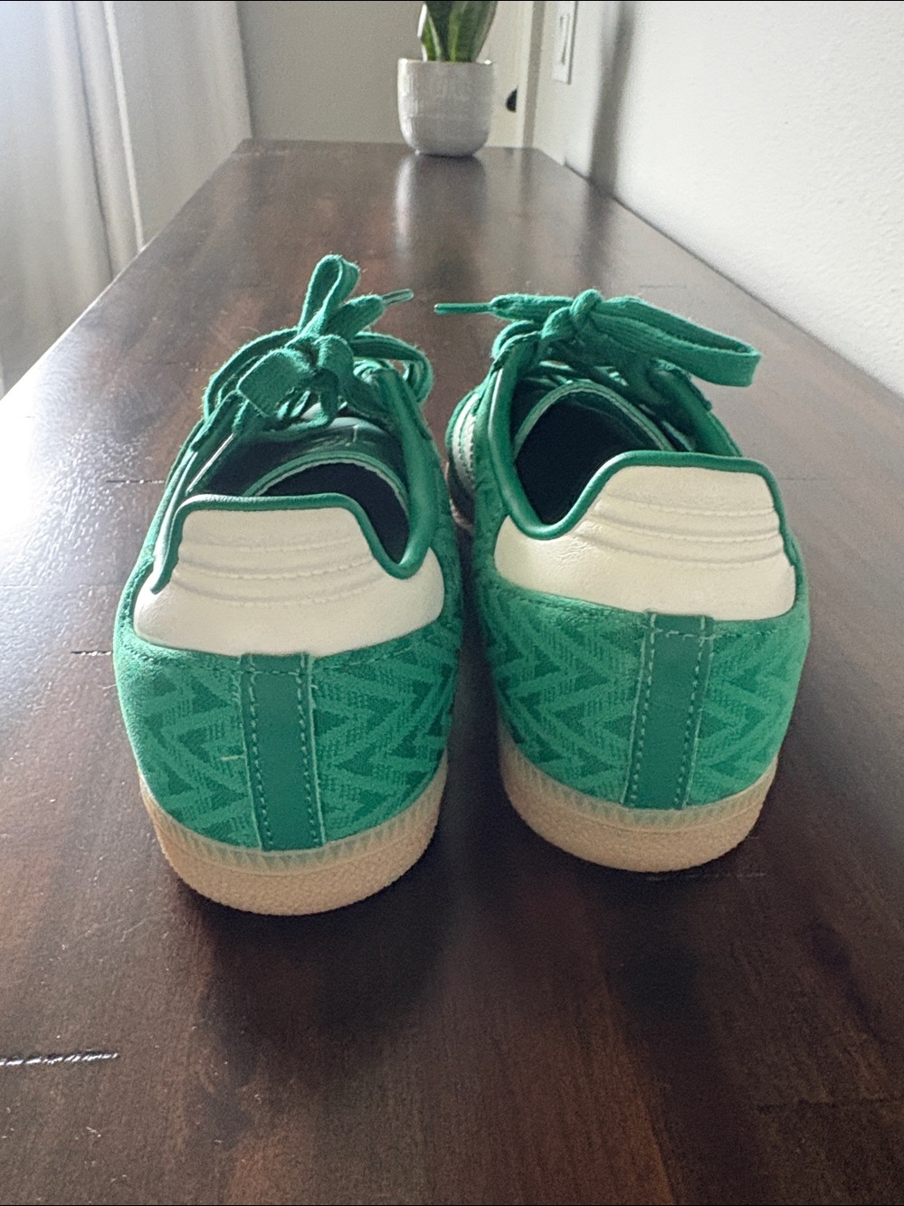 adidas Green Women's Sneakers with White Stripes size 7. - Picture 3 of 4